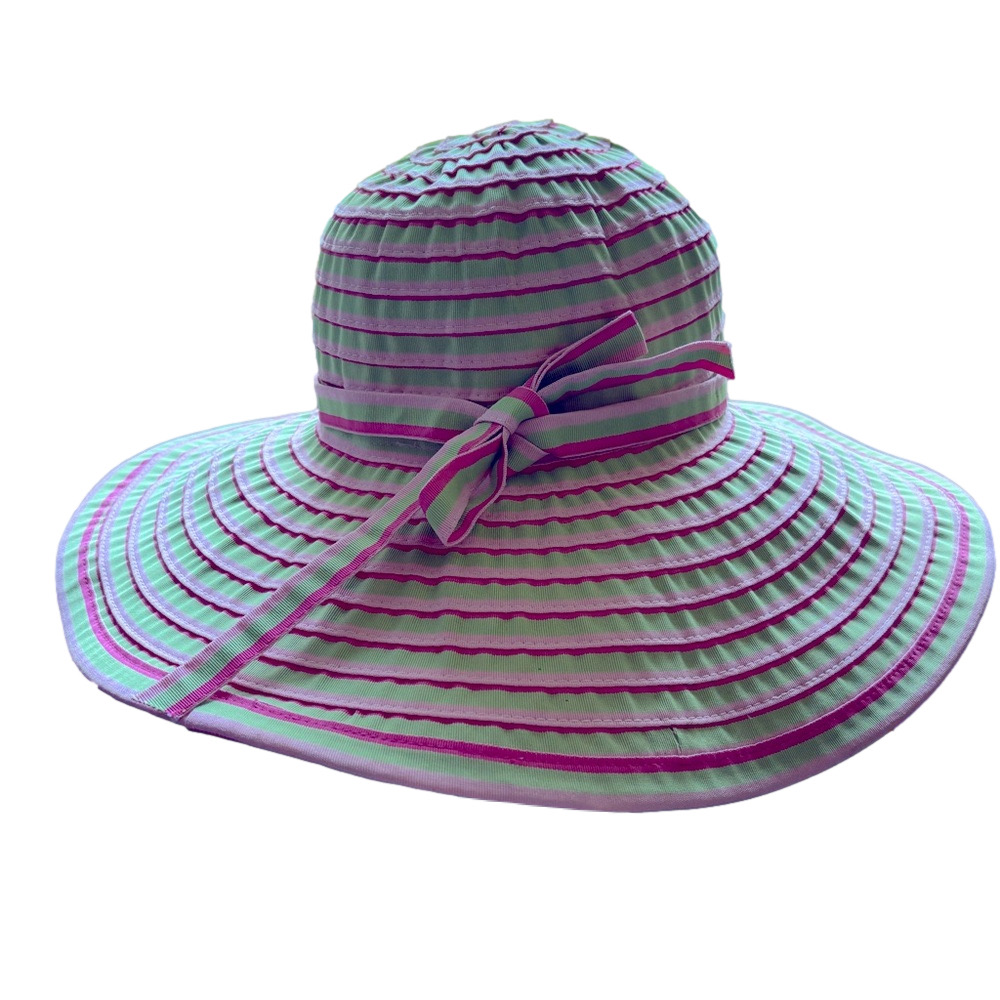 San Diego Hat Co Pink & Green Striped Wide Brim Sun Hat